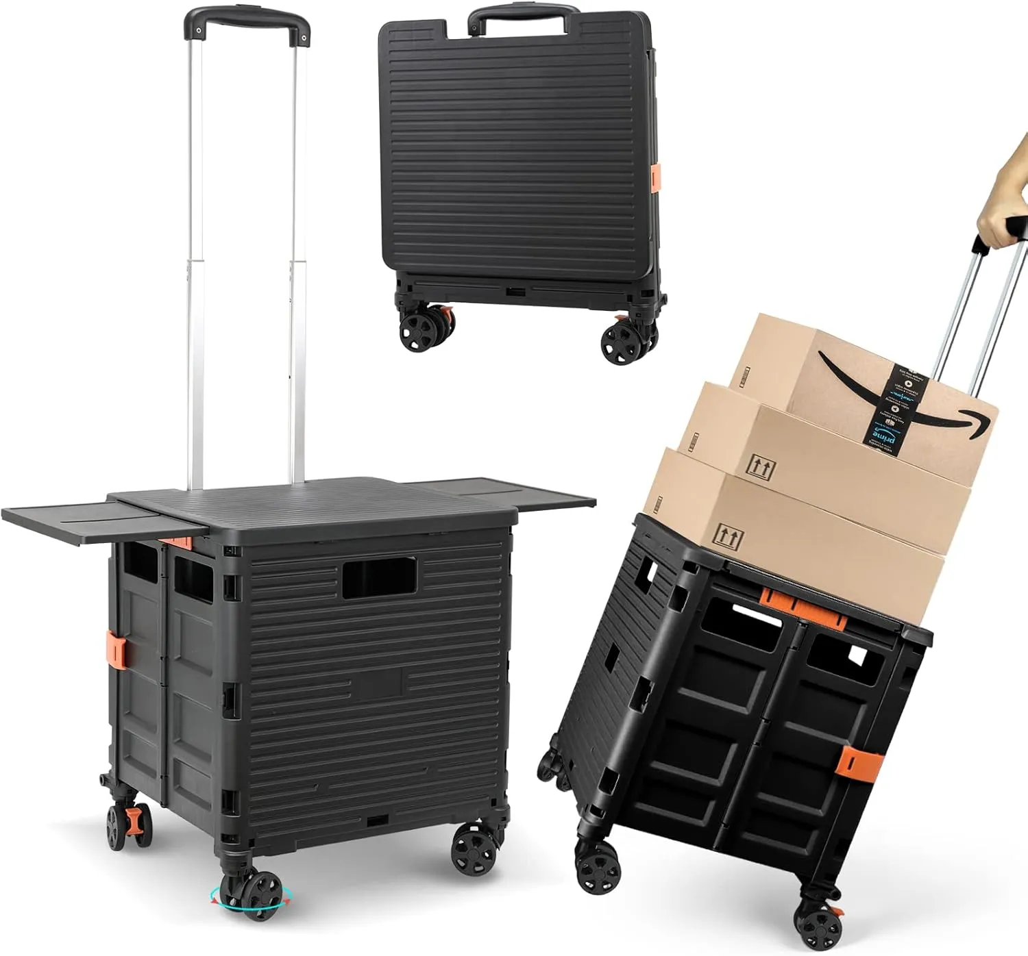 Foldable Utility Cart Folding Portable Rolling Crate with Magnetic Extended Lid,360°Rotate Wheels,176LBS Load Capacity,Heavy Duty Durable Dolly Cart for Teacher Tourist Shopping Office Outdoor