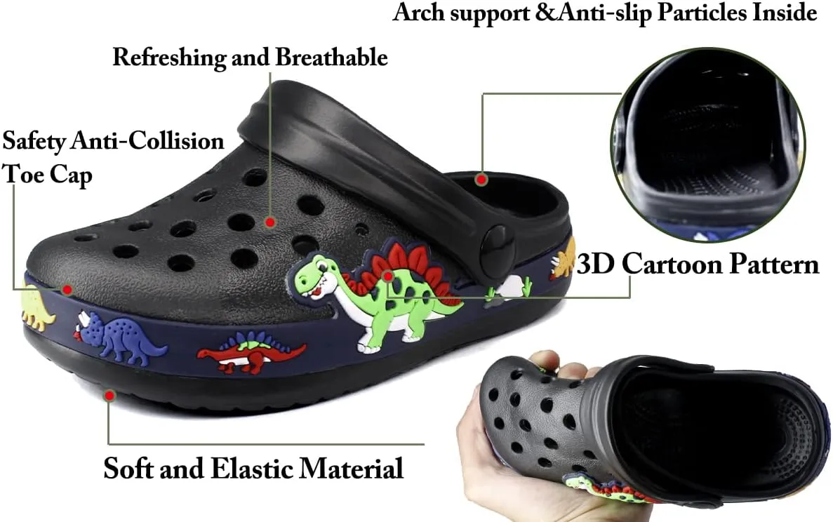 FolHaoth Little Kids Clogs Cute Cartoon Boys Girls Garden Clogs Toddlers Non-Slip Breathable Slides Sandals Children Lightweight Slip-on Beach Pool Shower Slippers