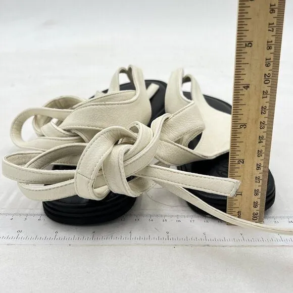 FOWT Beige Split Round Toe Sandals Lace up Strappy Soft Flip Flop Summer Flats