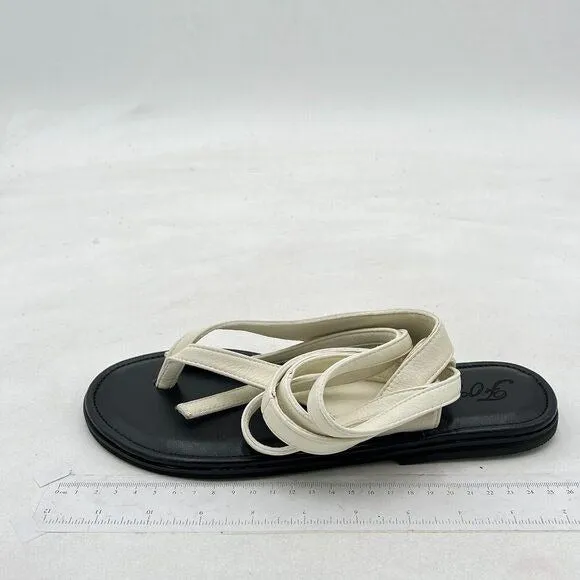 FOWT Beige Split Round Toe Sandals Lace up Strappy Soft Flip Flop Summer Flats
