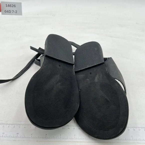 FOWT Black Split Round Toe Sandals Lace up Strappy Flat Soft Flip Flop Shoes
