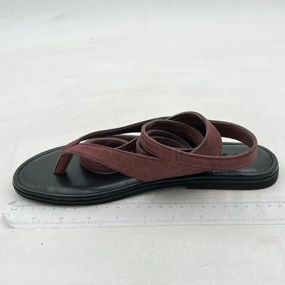 FOWT Brown Women Split Round Toe Sandals Lace up Strappy Comfortable Flats