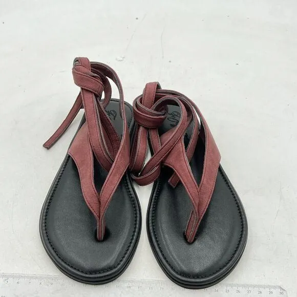 FOWT Brown Women Split Round Toe Sandals Lace up Strappy Comfortable Flats