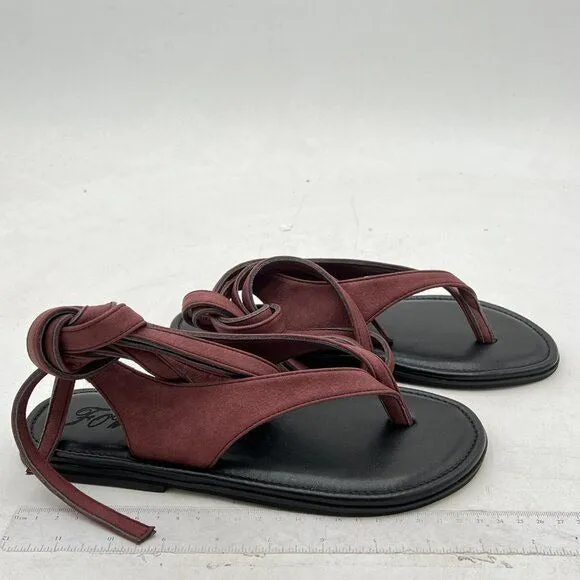 FOWT Brown Women Split Round Toe Sandals Lace up Strappy Comfortable Flats