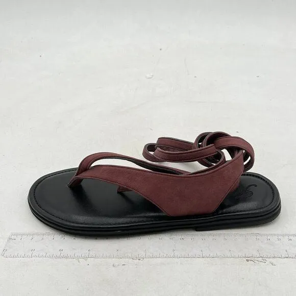 FOWT Brown Women Split Round Toe Sandals Lace up Strappy Comfortable Flats