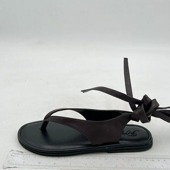 FOWT Dark Brown Split Round Toe Sandals Lace up Strappy Soft Flip Flop Shoes