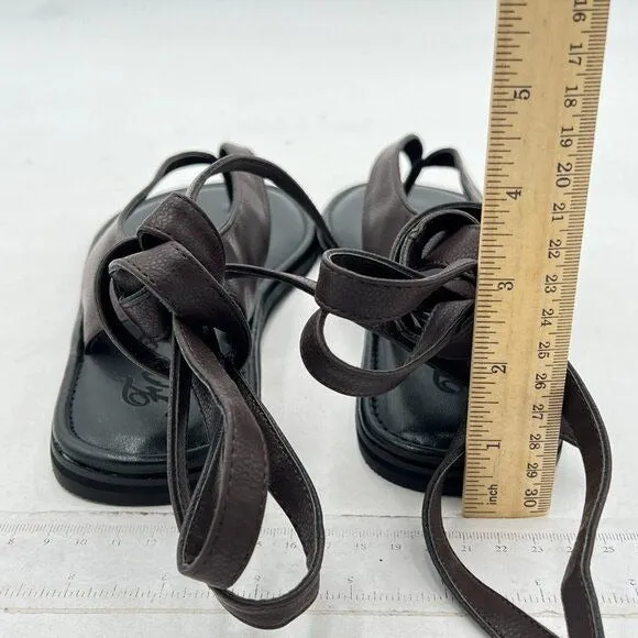 FOWT Dark Brown Split Round Toe Sandals Lace up Strappy Soft Flip Flop Shoes