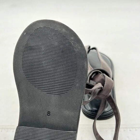 FOWT Dark Brown Split Round Toe Sandals Lace up Strappy Soft Flip Flop Shoes
