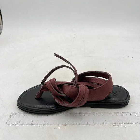FOWT Wine Split Round Toe Sandals Lace up Strappy Soft Flip Flop Casual Shoes