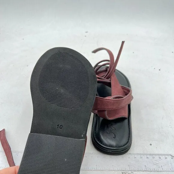 FOWT Wine Split Round Toe Sandals Lace up Strappy Soft Flip Flop Casual Shoes