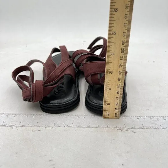 FOWT Wine Split Round Toe Sandals Lace up Strappy Soft Flip Flop Casual Shoes