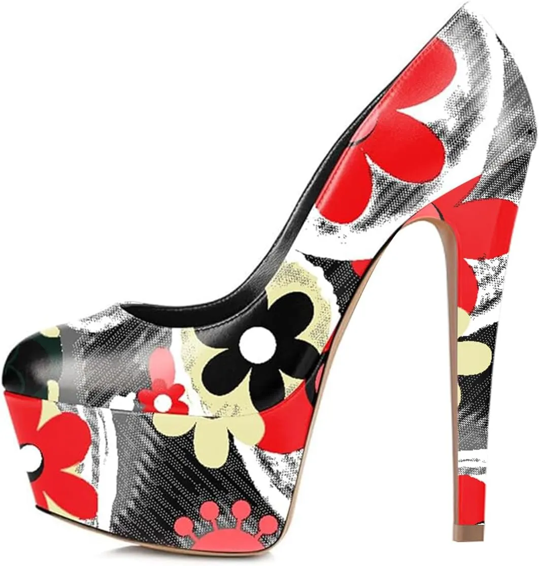 FOWT Women Chic Round Toe Platform Pumps Sexy 6 Inch Stiletto High Heels Dress Prom Wedding Slip On Shoes Size 4-15 US