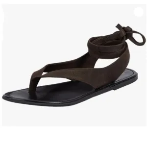 FOWT Women Split Round Toe Sandals Lace up Strappy Comfortable Flats Brown