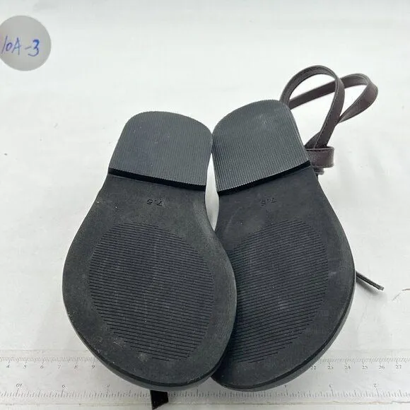 FOWT Women Split Round Toe Sandals Lace up Strappy Comfortable Flats Brown