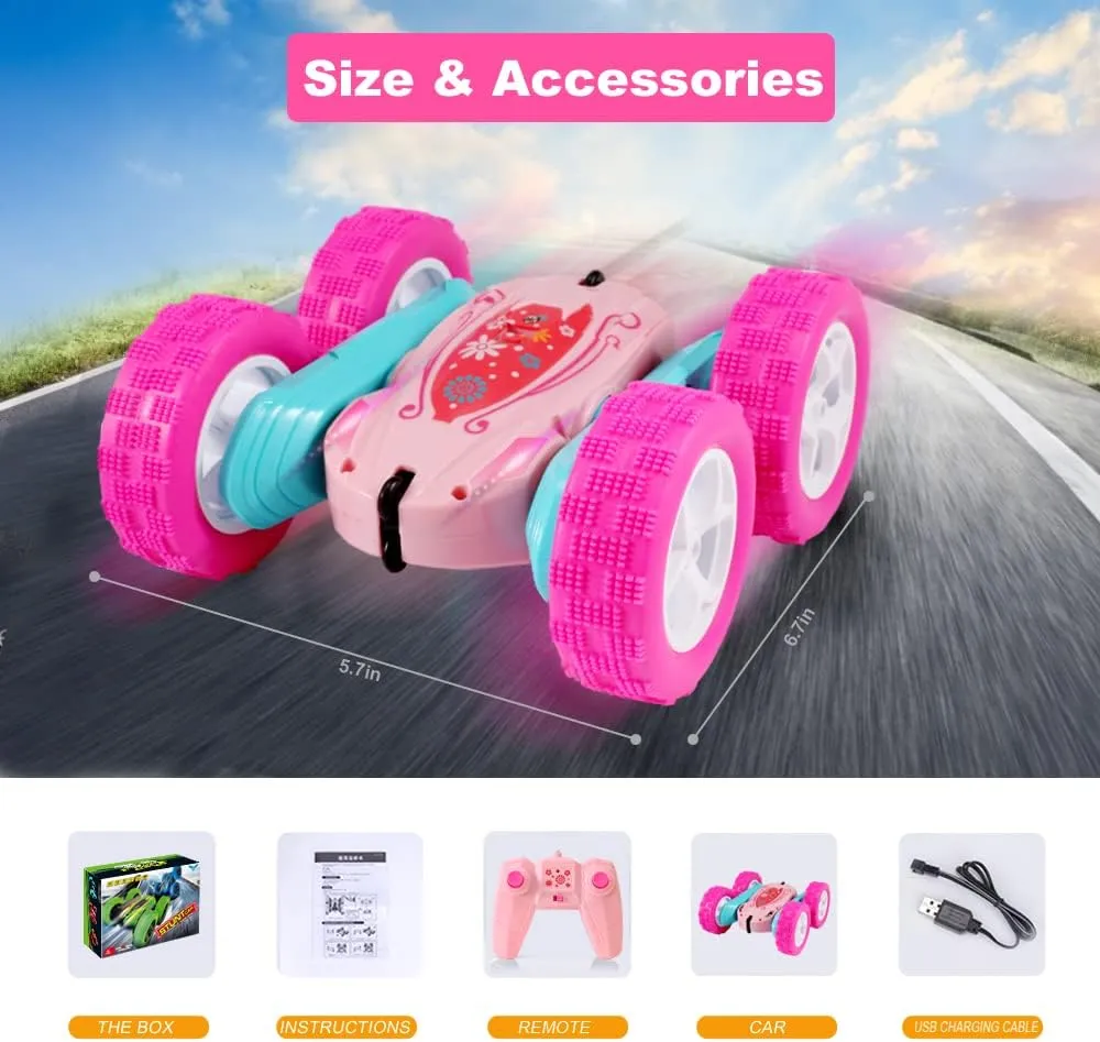 FREE TO FLY Rc Stunt Cars: Double Sided 360°Flip Rotating 4WD Race Car Toy for Outdoor & Indoor for 6 7 8 9 10 11 12 Year Old Girls Boys Birthday Gift for Kids Ages 6 