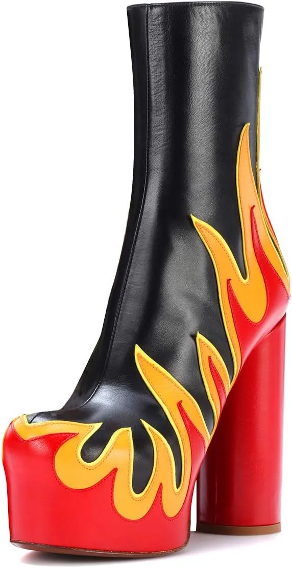 FSJ Women Gorgeous Platform Ankle Boots Closed Round Toe Chunky High Heel Pull On Shoes Size 4-15 US
