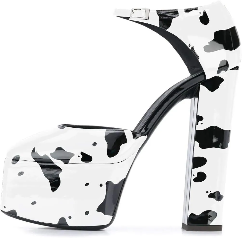 FSJ Women Platform Pumps Block Chunky High Heels D'Orsay Peep Toe Sandals Buckle Ankle Strap Comfort Elegant Bridal Party Shoes Size 4-15 US
