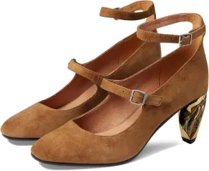 FSJ Women Versatile Closed Toe Suede Dress Pumps with Buckled Ankle Strap Unique Block Mid Heel Elegant Shoes Size 4-15 US