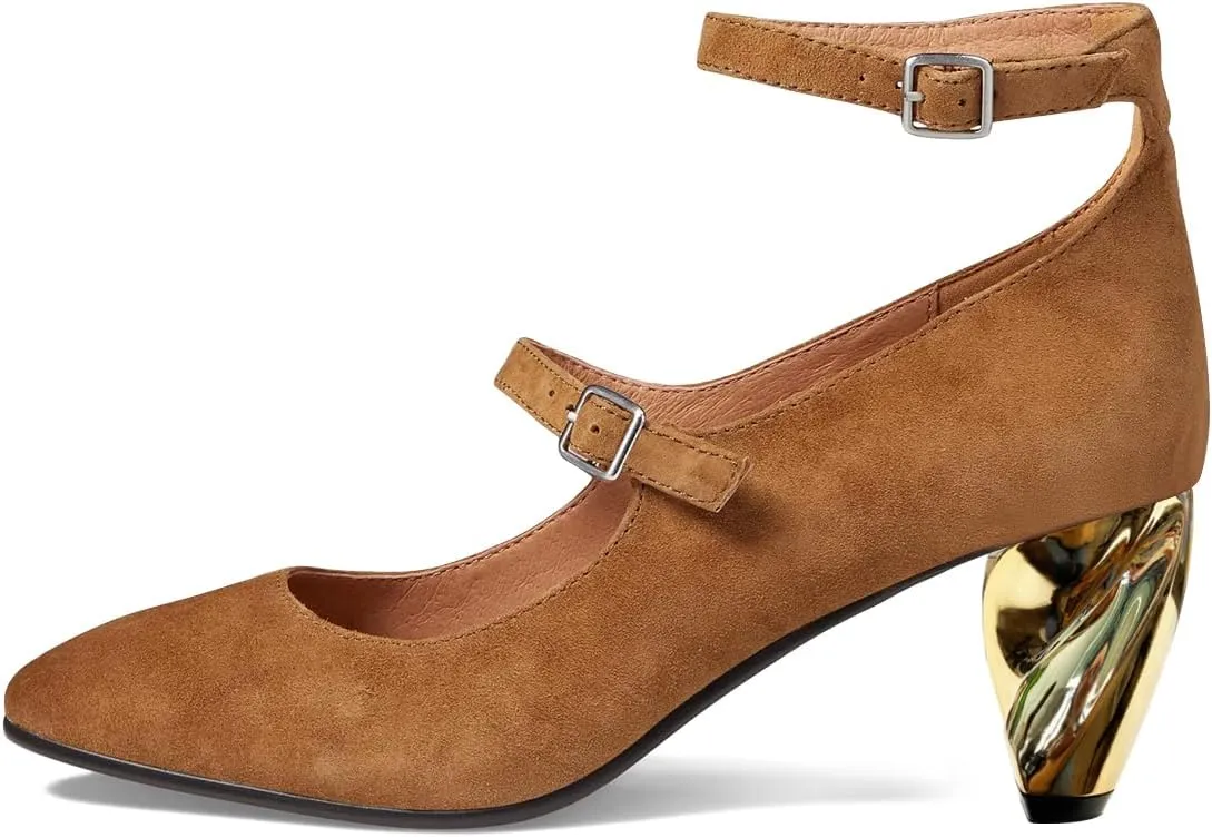 FSJ Women Versatile Closed Toe Suede Dress Pumps with Buckled Ankle Strap Unique Block Mid Heel Elegant Shoes Size 4-15 US