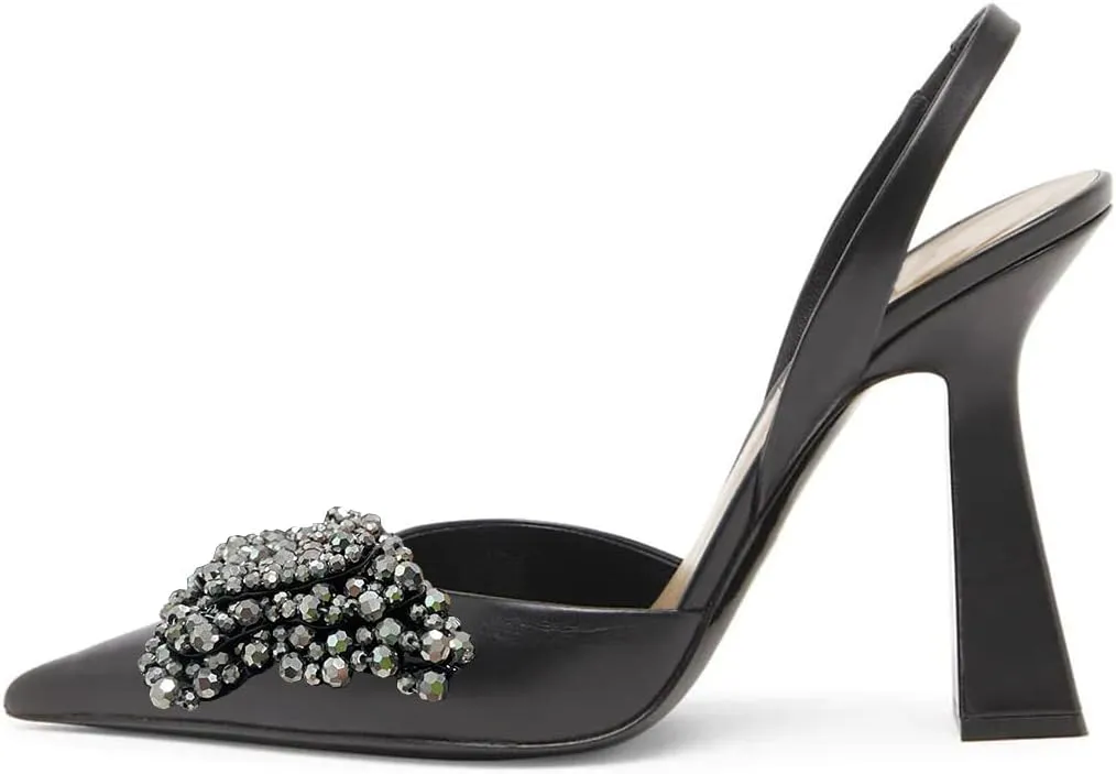 FYS Women Pretty Elegant Slip on Pointed Toe Slingback Sandals D'Orsay Pumps Butterfly Crystal Rhinestones Chunky High Heel Slide Shoes Dress Wedding Prom Shoes Size 4-15 US