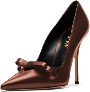 FYS Women's Bow Pointed Toe Pumps Slip on Stiletto High Heels Elegant Party Prom Eveing Shoes Size 4-16 US
