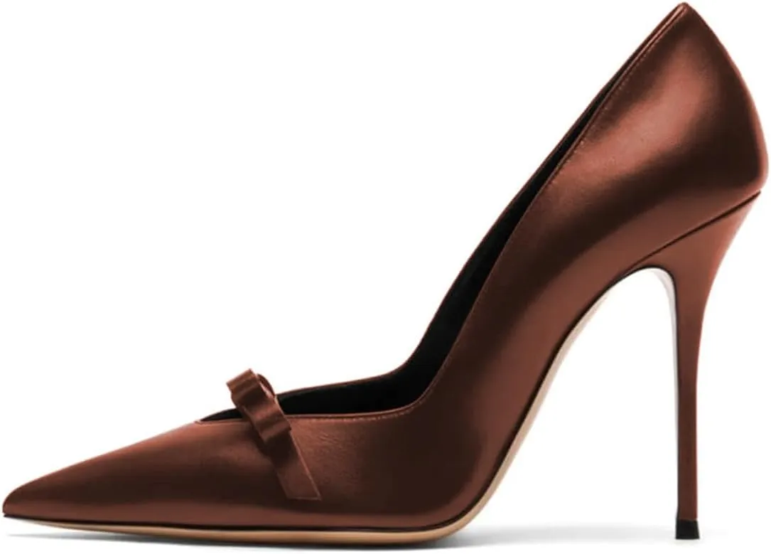 FYS Women's Bow Pointed Toe Pumps Slip on Stiletto High Heels Elegant Party Prom Eveing Shoes Size 4-16 US