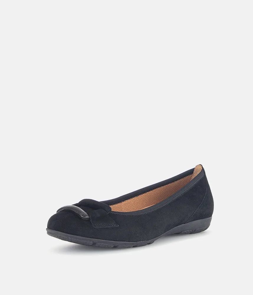 Gabor Stylish Black Suede Buckle Flats