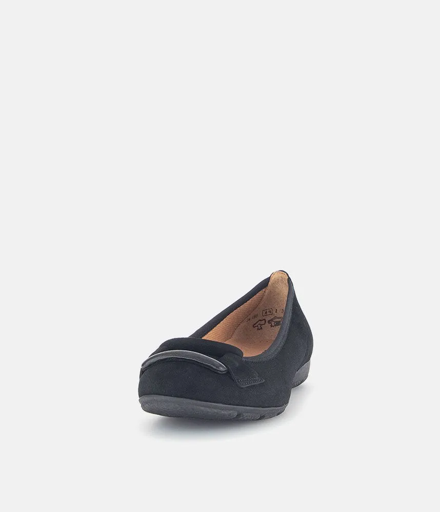 Gabor Stylish Black Suede Buckle Flats