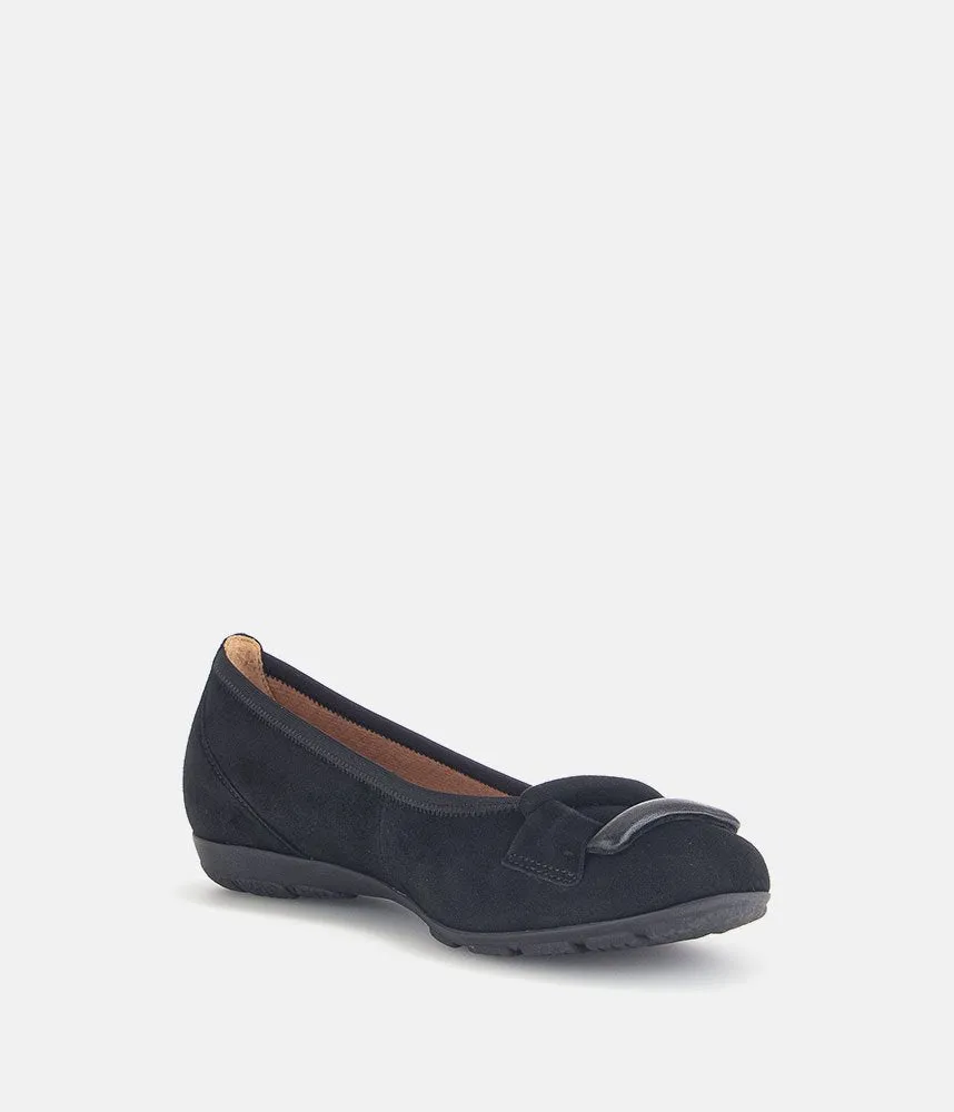 Gabor Stylish Black Suede Buckle Flats