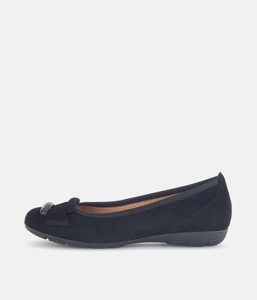 Gabor Stylish Black Suede Buckle Flats