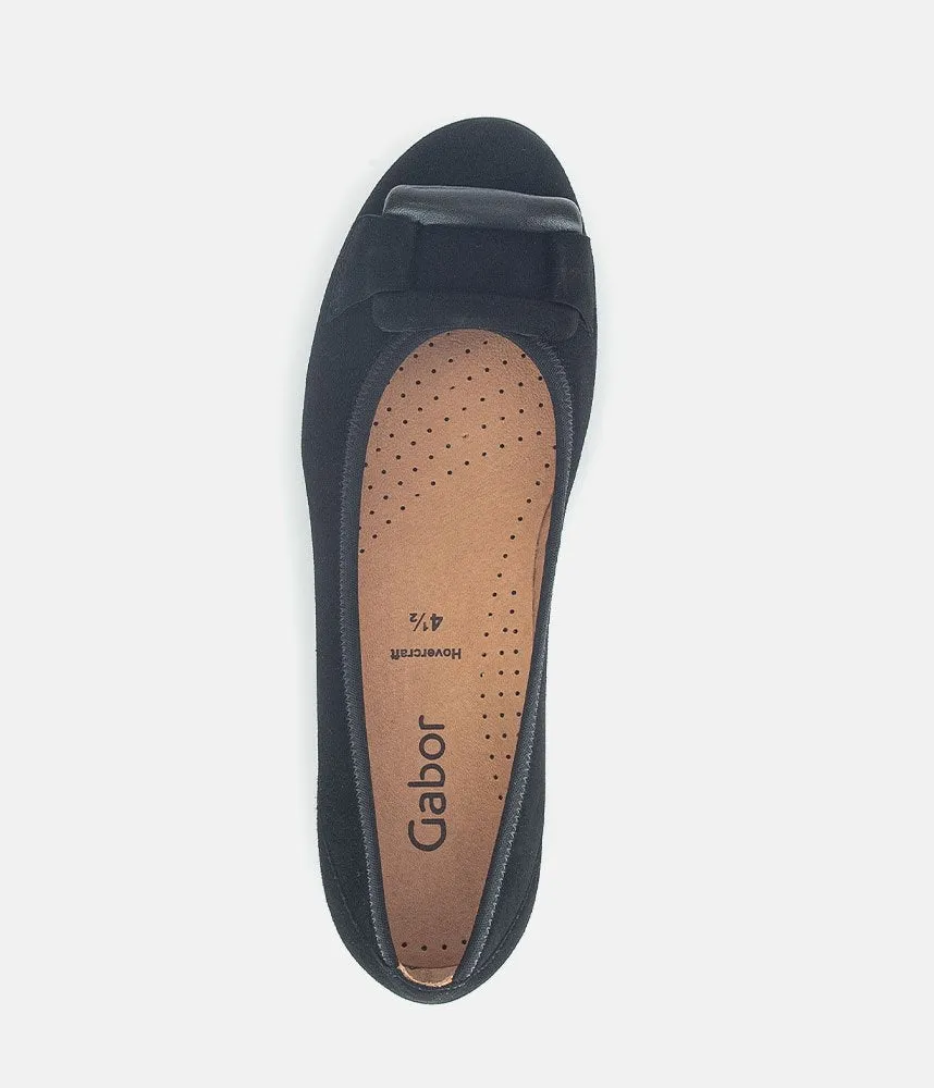 Gabor Stylish Black Suede Buckle Flats