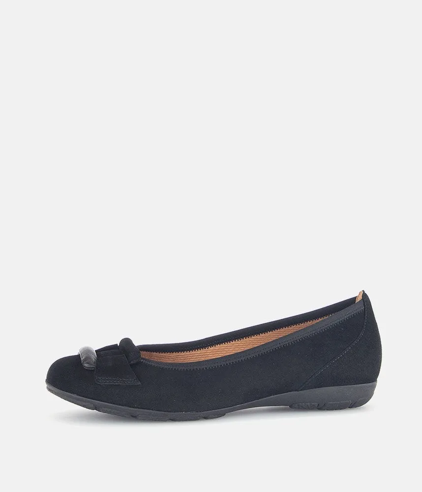 Gabor Stylish Black Suede Buckle Flats