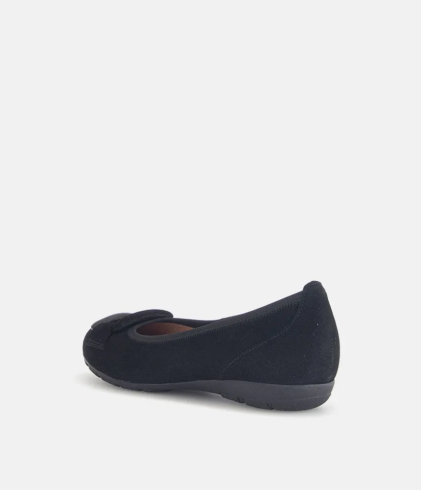 Gabor Stylish Black Suede Buckle Flats