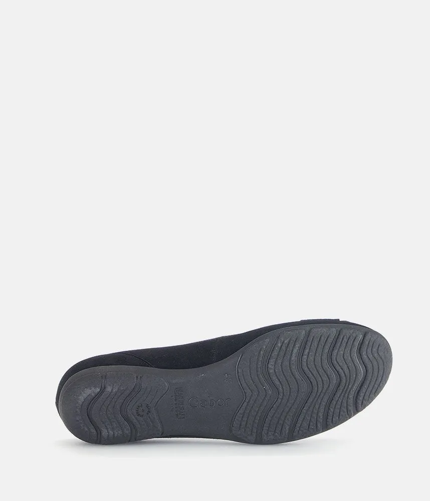 Gabor Stylish Black Suede Buckle Flats