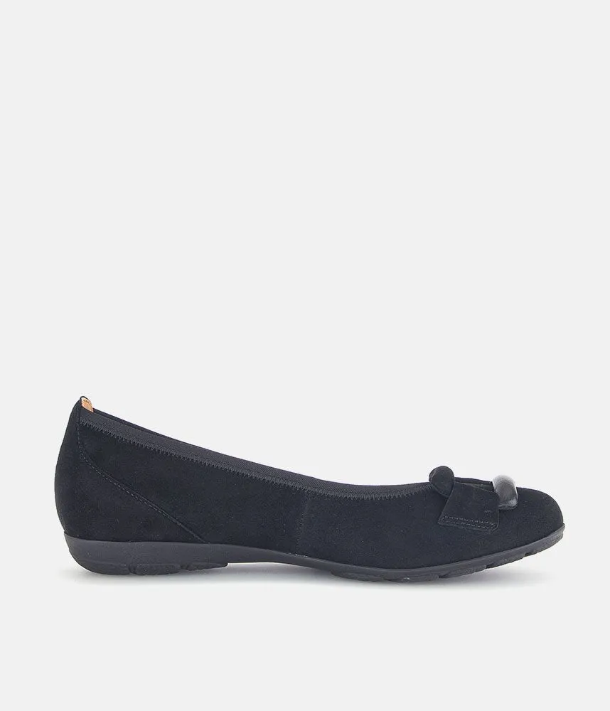 Gabor Stylish Black Suede Buckle Flats