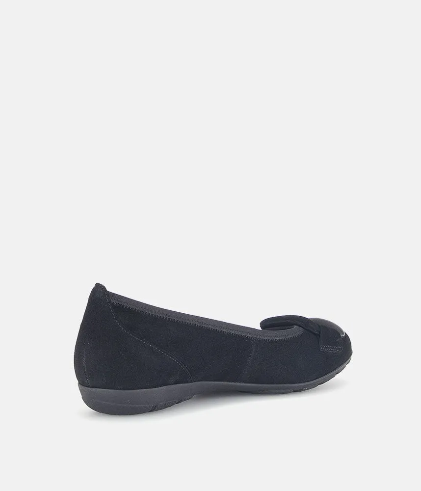 Gabor Stylish Black Suede Buckle Flats