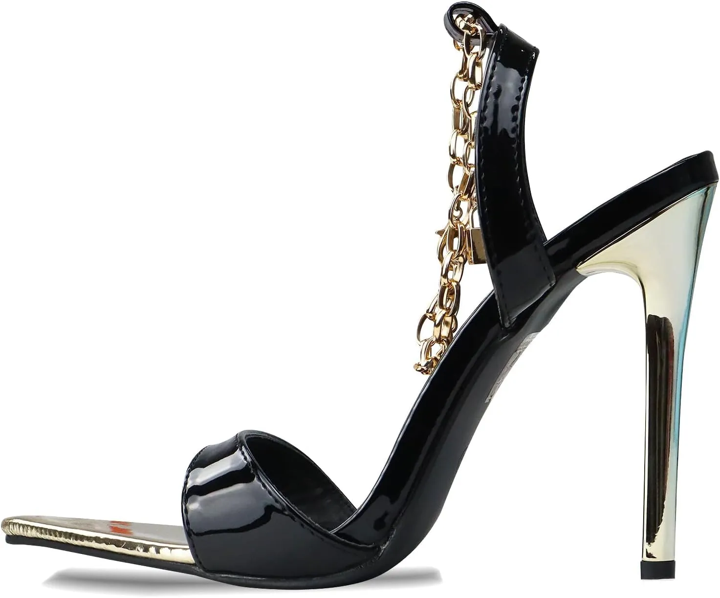 GATUXUS Women's Stilettos High Heels Sandals Metal Chain Ankle Strap Classic Pointed Toe Dress Sandals Shoes