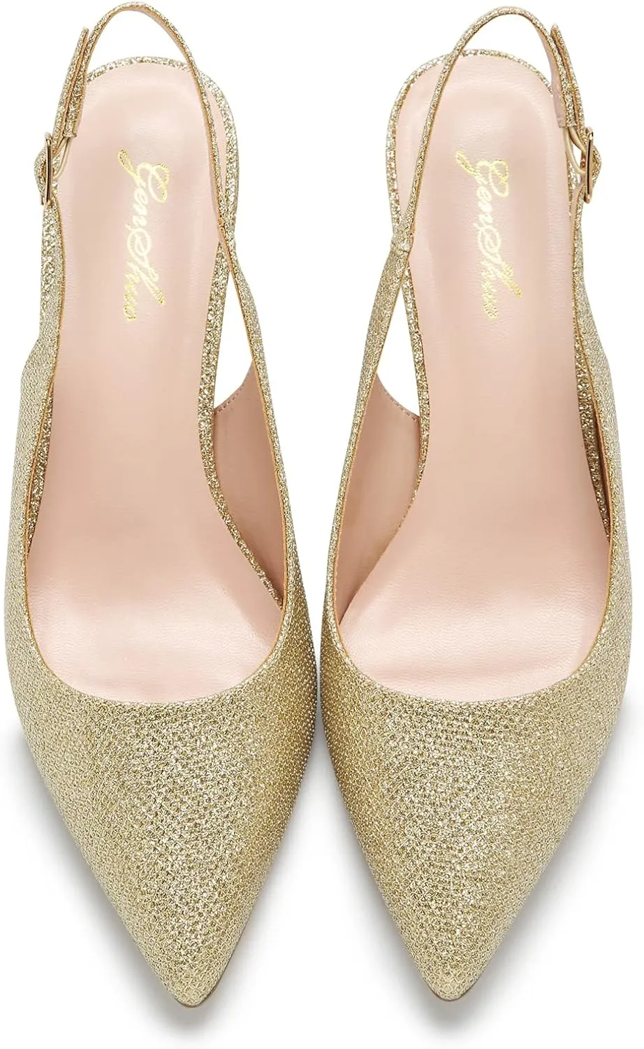 GENSHUO Low Kitten Heels Women's Slingback Dressy Pumps Pointed Closed Toe Ankle Strap Elegant Wedding Pumps Formal Comfortable Shoes