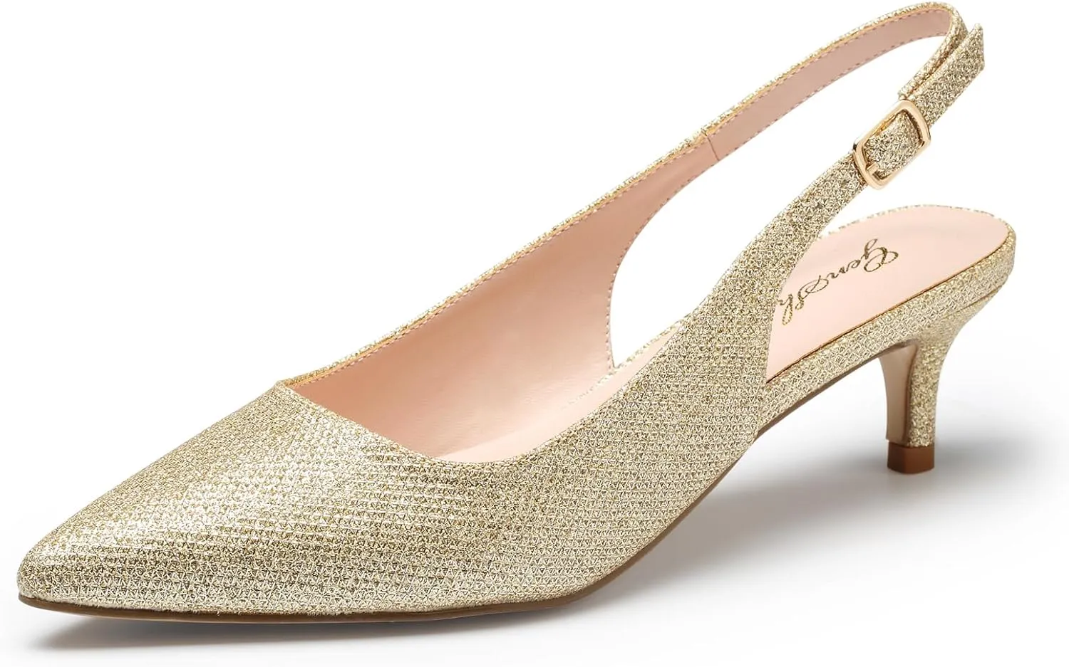 GENSHUO Low Kitten Heels Women's Slingback Dressy Pumps Pointed Closed Toe Ankle Strap Elegant Wedding Pumps Formal Comfortable Shoes