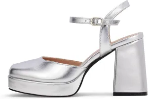 GENSHUO Platform Chunky Heels for Women Block Heel Sandals- 4 inches Closed Square Toe Ankle Strap Buckle Wedding Party Prom Dress Pump Shoes