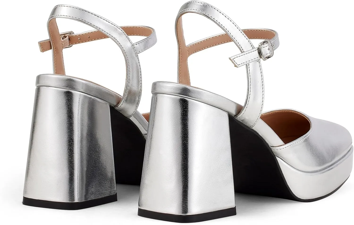 GENSHUO Platform Chunky Heels for Women Block Heel Sandals- 4 inches Closed Square Toe Ankle Strap Buckle Wedding Party Prom Dress Pump Shoes