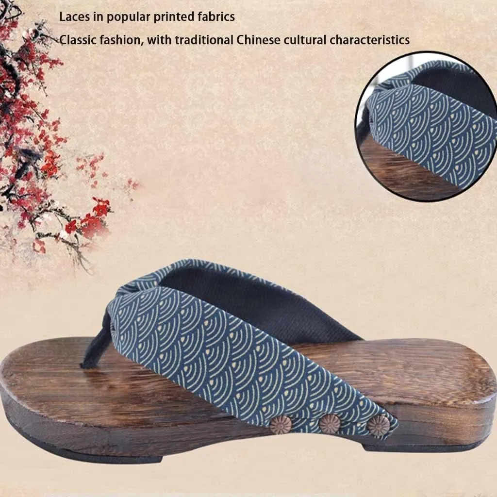 GHYUB Men's Japanese Wooden Geta Flip Flop,Beach Shoes Non-Slip Sandals ，Women's Healthy Natural GenuineWooden Sole Plain Clogs Unisex Colours (Color : A, Size : 44/45 EU)