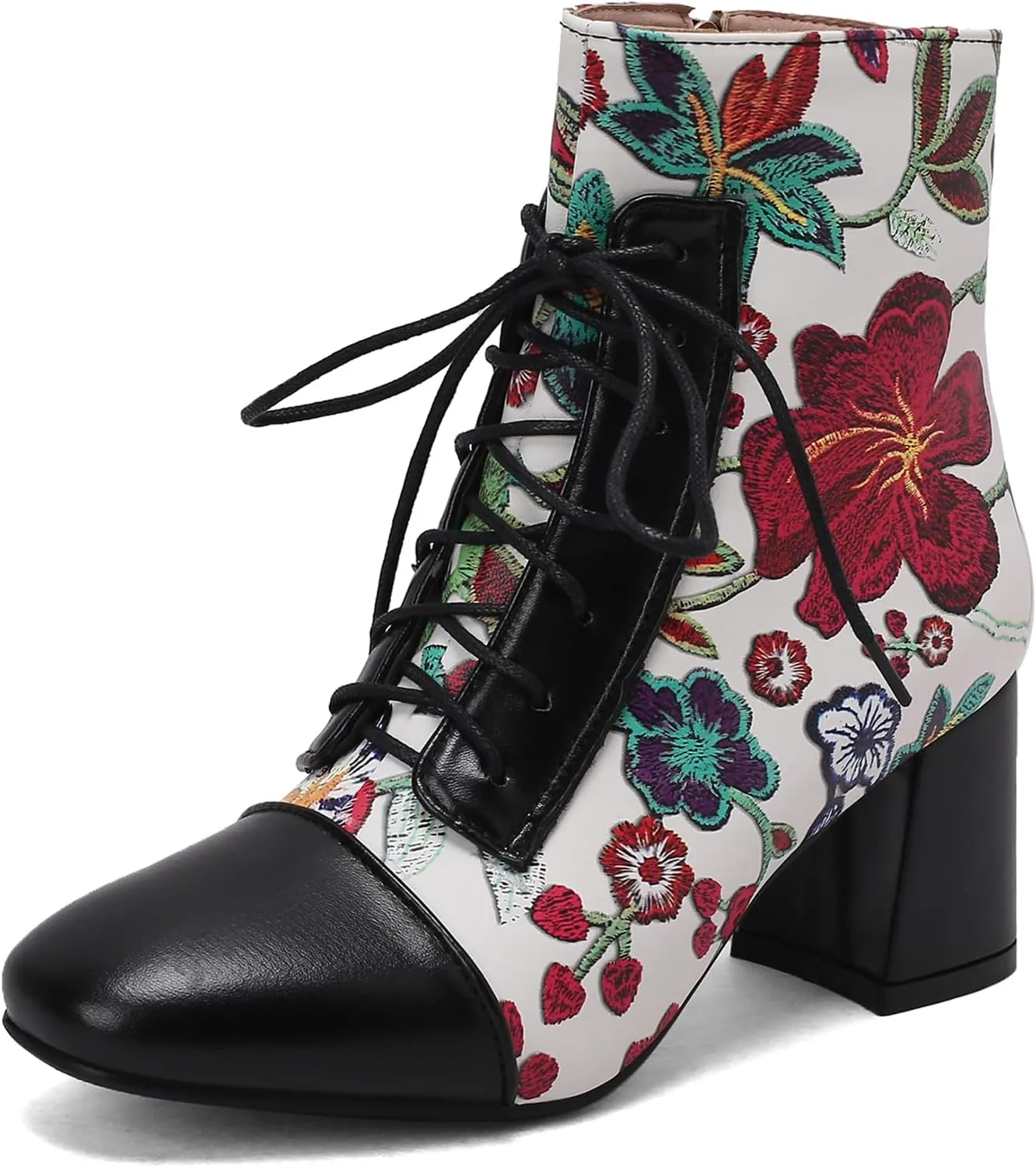 Gicoiz Women Elegant Floral Chelsea Ankle Boots Block Heel