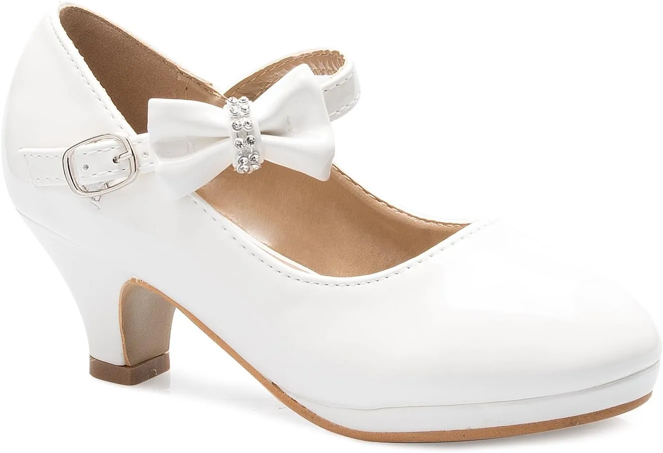 Girls Bow Mary Jane Kitten Heel Pumps (Toddler/Little Girl)