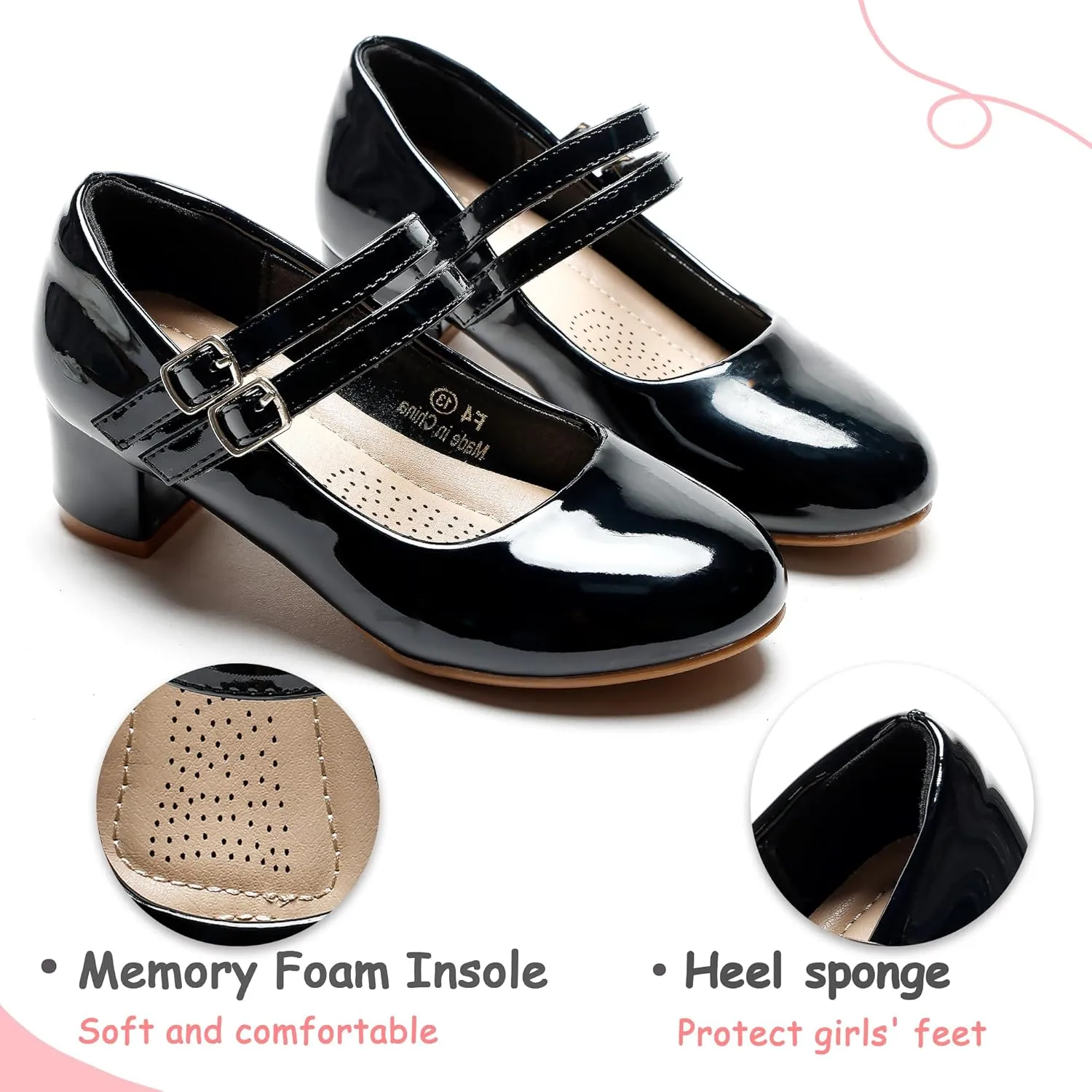 Girls Dress Shoes Low Heel Flower Girls Wedding Party Mary Jane Princess Shoes for Toddler Little Kid Big Kid