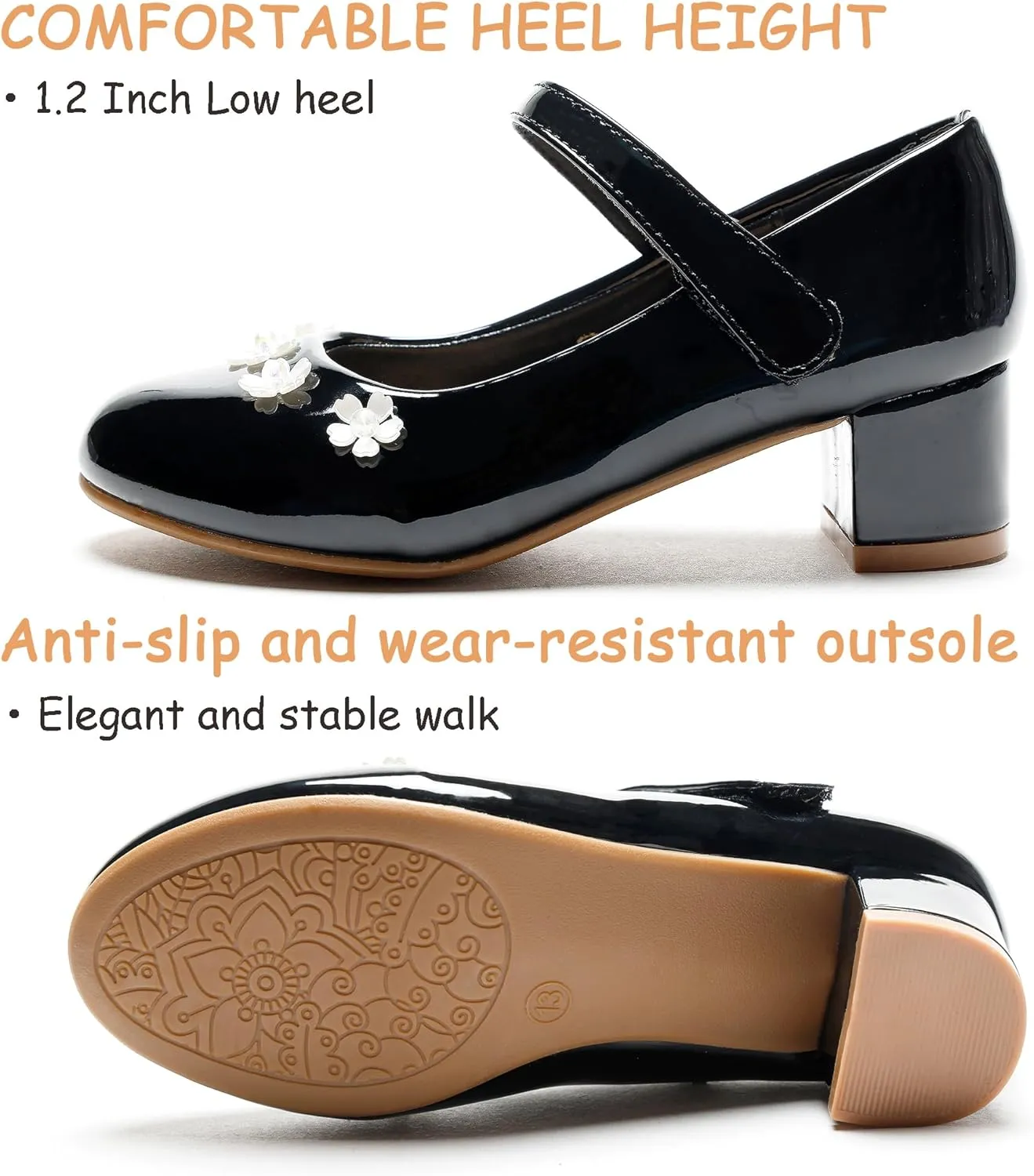 Girls Dress Shoes Low Heel Flower Girls Wedding Party Mary Jane Princess Shoes for Toddler Little Kid Big Kid