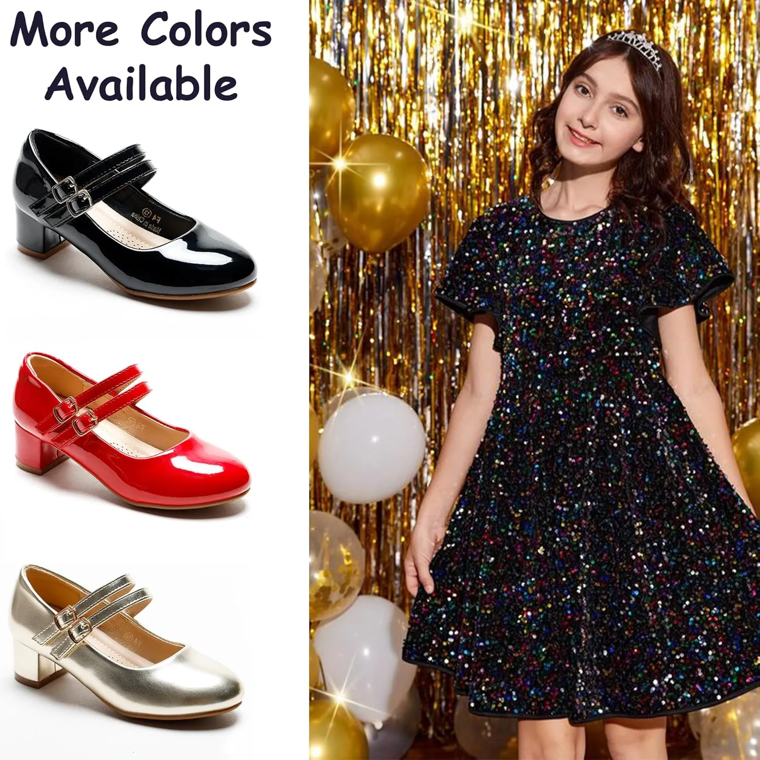 Girls Dress Shoes Low Heel Flower Girls Wedding Party Mary Jane Princess Shoes for Toddler Little Kid Big Kid