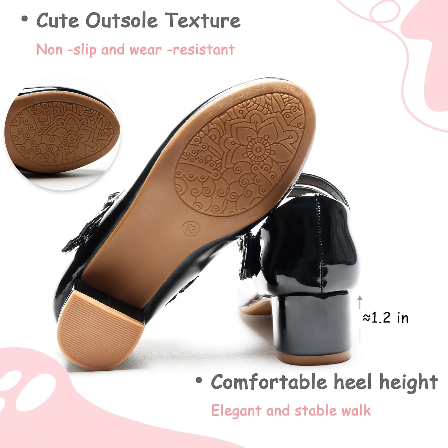 Girls Dress Shoes Low Heel Flower Girls Wedding Party Mary Jane Princess Shoes for Toddler Little Kid Big Kid