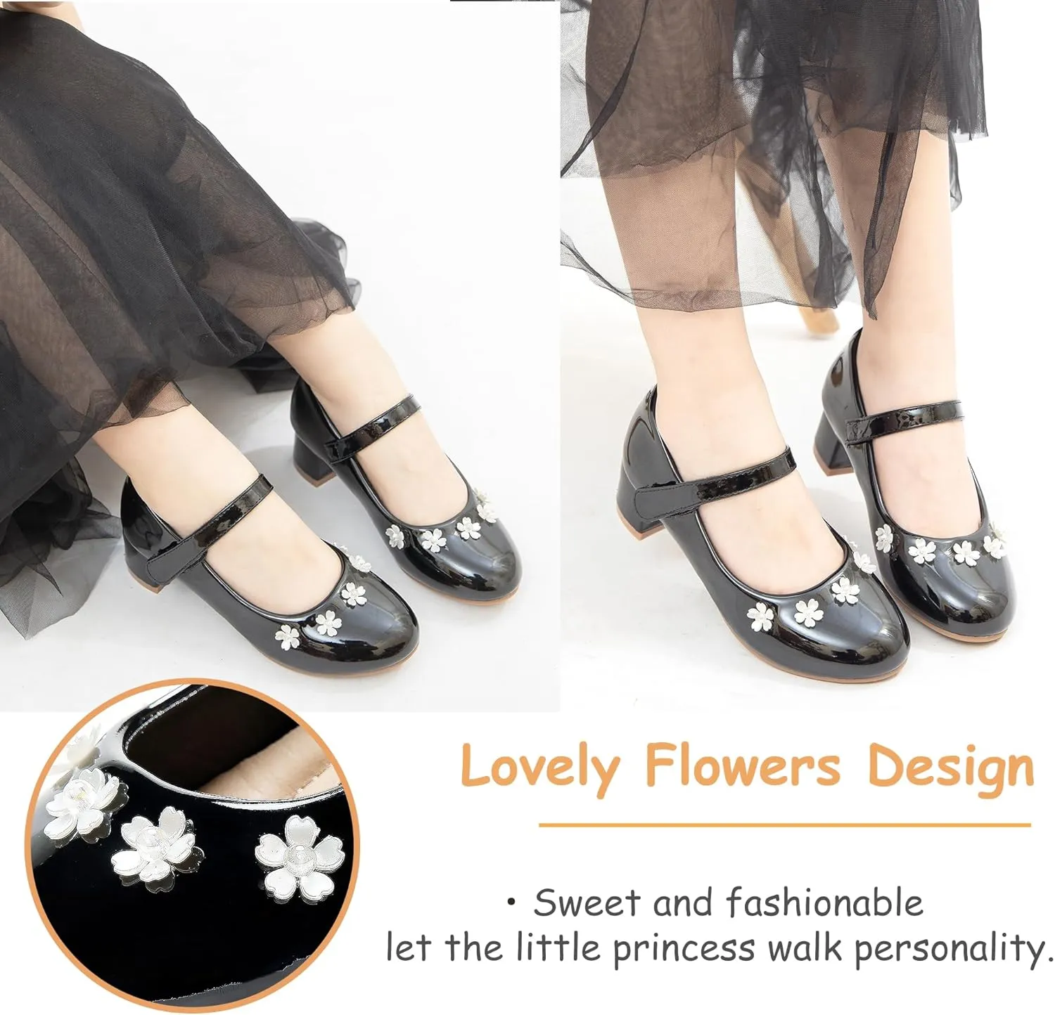 Girls Dress Shoes Low Heel Flower Girls Wedding Party Mary Jane Princess Shoes for Toddler Little Kid Big Kid