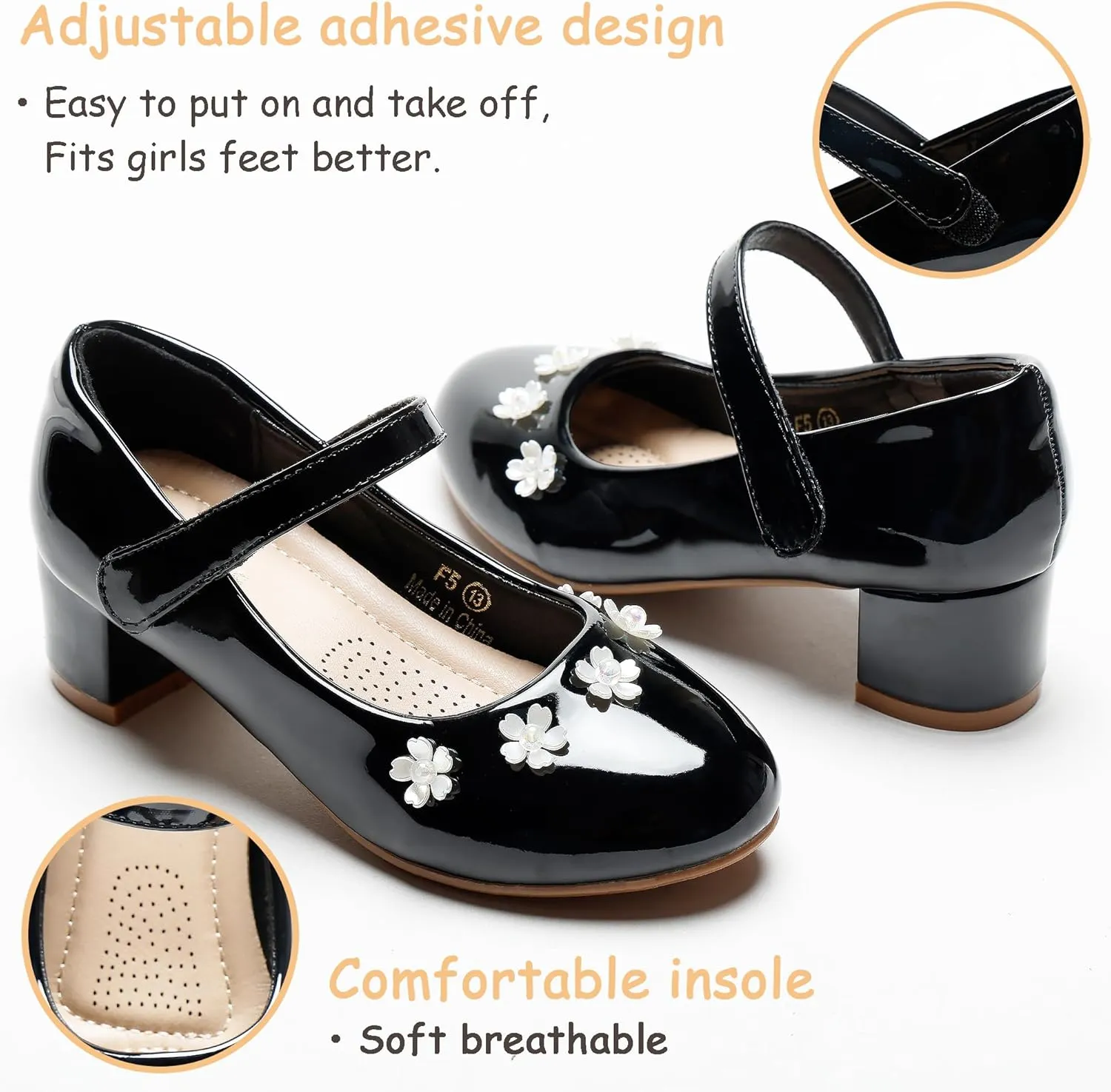 Girls Dress Shoes Low Heel Flower Girls Wedding Party Mary Jane Princess Shoes for Toddler Little Kid Big Kid